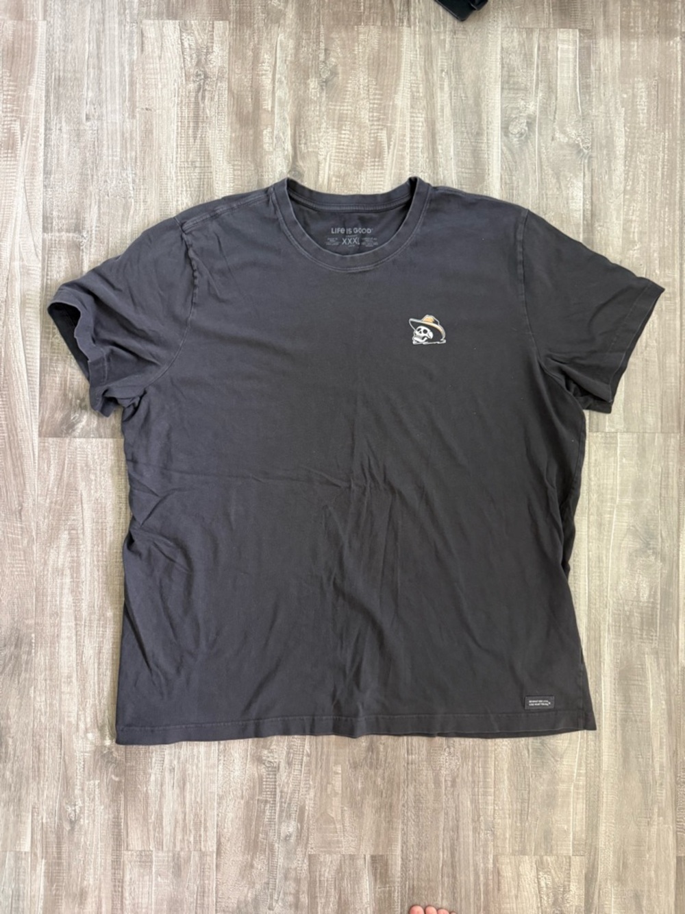 Life Is Good Black Tee with Small Skull Hat Logo